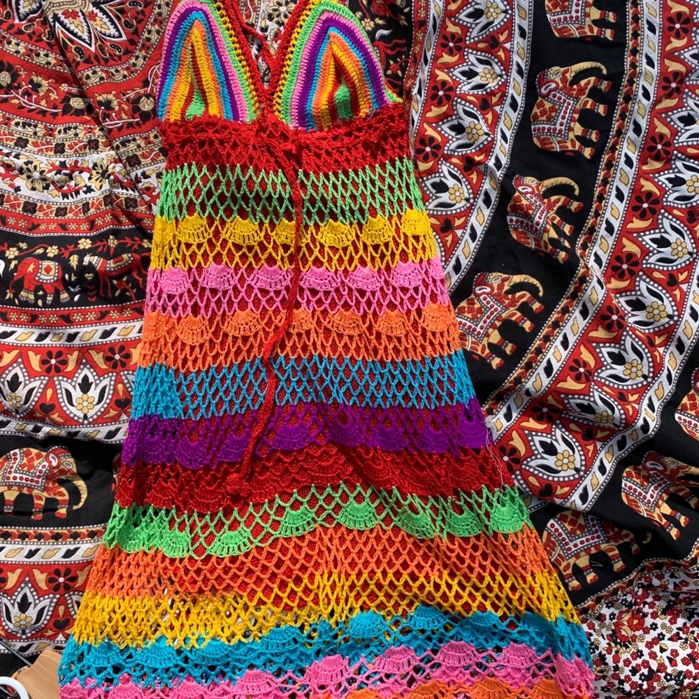 Rat & Boa rainbow colored knitted v neck dress